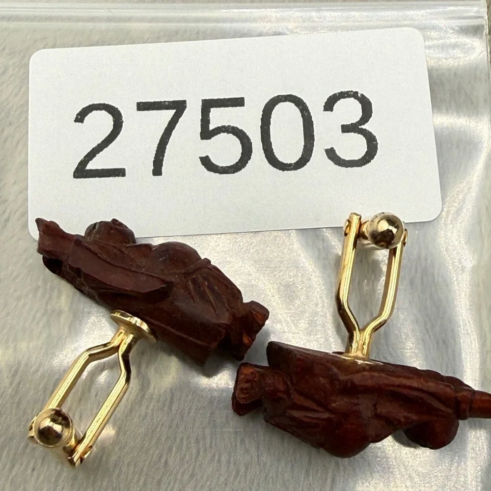 Vintage Carved Buddha Cufflinks‎ Wood
